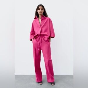 ZARA Oversized Linen Blend Shirt and Pants Set